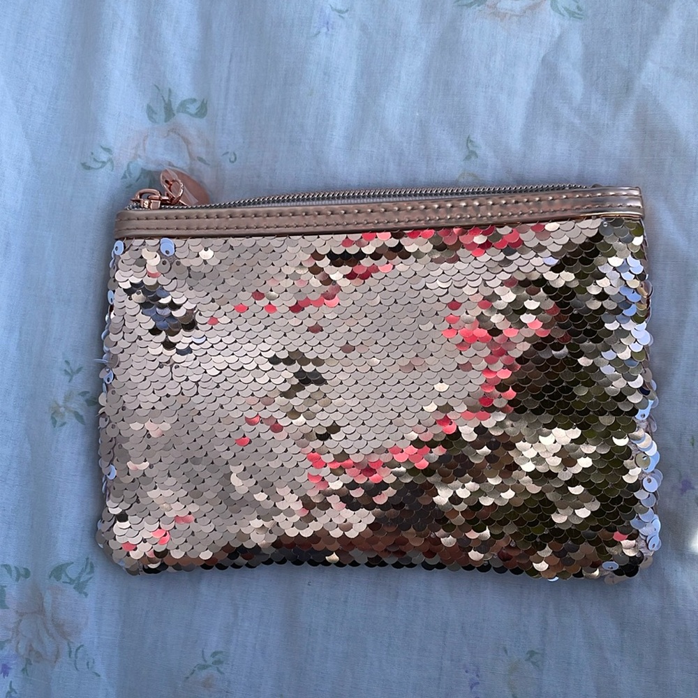 Macys Cosmetics glitter sequin makeup pouch